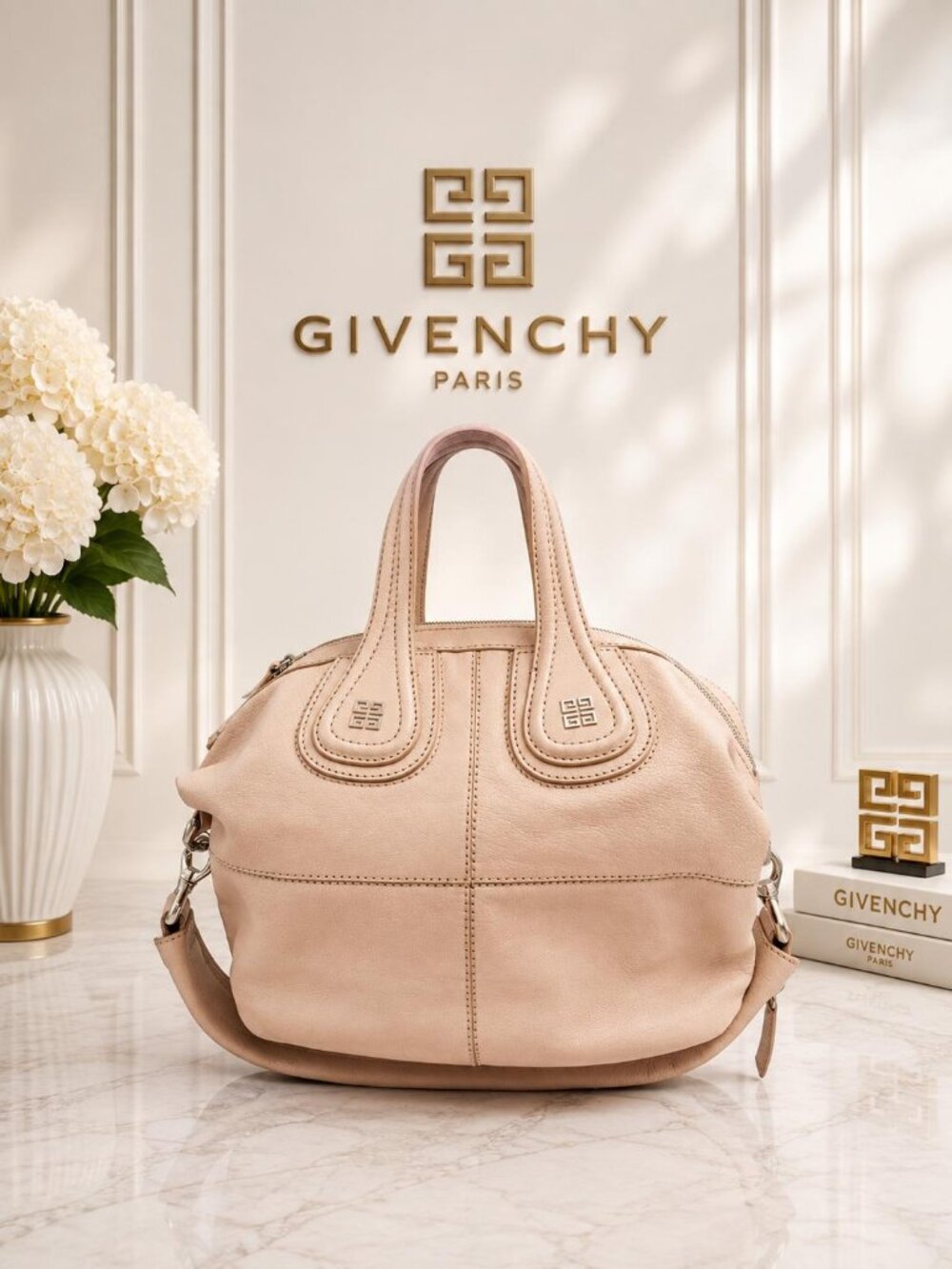 Authentic Givenchy Nightingale Beige Leather Satchel Crossbody